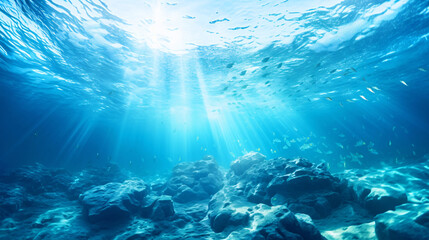 Fototapeta na wymiar 海底の風景、海中に差す太陽の光