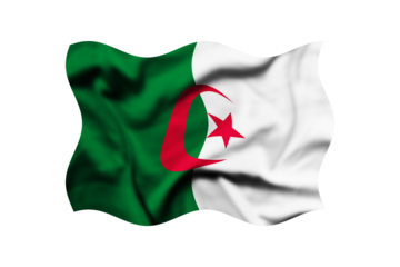Waving the flag of Algeria isolated on a transparent background, Clipping path included