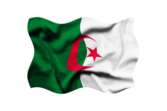 Waving the flag of Algeria isolated on a transparent background, Clipping path included