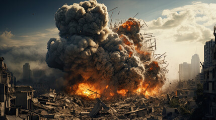 Airstrike on the city at daylight