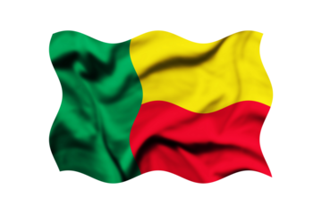 The flag of Benin waving in the wind isolated on a transparent background, Clipping path included