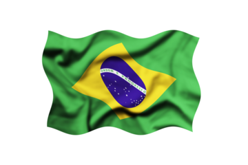 The flag of Brazil is waving in the wind on a transparent background. Clipping path included