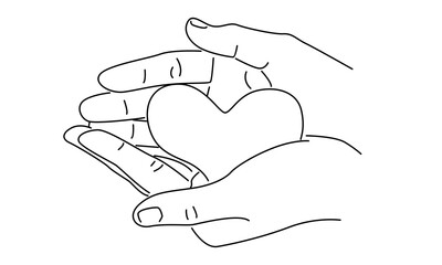 line art of hand holding a heart symbol
