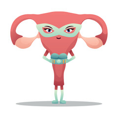 Funny womb in superhero costume on white background