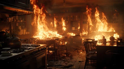 Crédence de cuisine en verre imprimé Feu Fire in the kitchen, residential fire