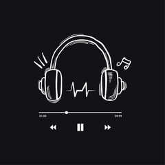 Headphone playing music T-shirt design, Hand Drawing concept, Vector Illustration