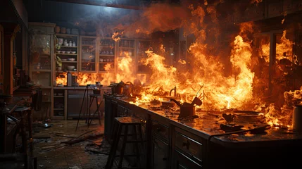 Papier Peint Lavable Feu Fire in the kitchen, residential fire