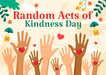 Random Acts of Kindness Vector Illustration on February 17th Various Small Actions to Give Happiness with Love in Flat Cartoon Background Design - obrazy, fototapety, plakaty