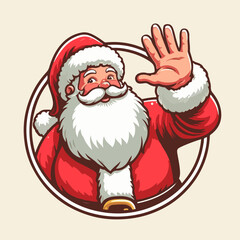 Cute Cartoon Vector illustration of a happy smiling santa claus waving out from circle, cartoon santa claus logo. Ai Generated