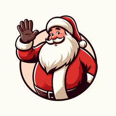 Cute Cartoon Vector illustration of a happy smiling santa claus waving out from circle, cartoon santa claus logo. Ai Generated