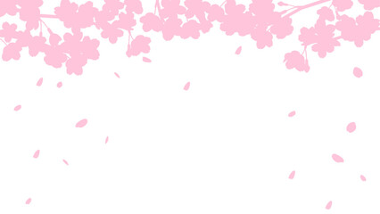 桜と花吹雪のシルエットの背景イラスト - obrazy, fototapety, plakaty