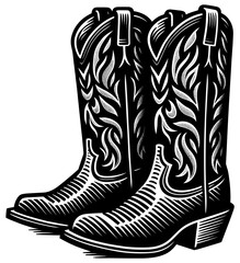 Cowboy Boots Linocut