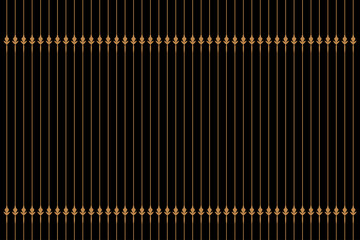 Ornate of vintage symbol of floral pattern. Design classic stripes of vertical gold on black backgground. Design print for trellis, railling, architecture, interior, fence, textile, wallpaper. Set 29