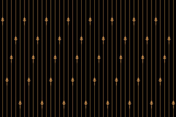 Ornate of vintage symbol of floral pattern. Design classic stripes of vertical gold on black backgground. Design print for trellis, railling, architecture, interior, fence, textile, wallpaper. Set 28