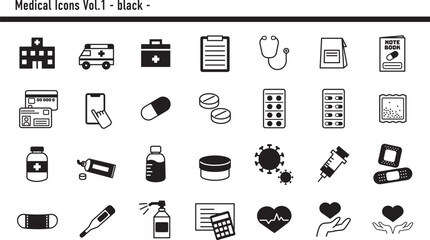 医療アイコンセットA　02　黒