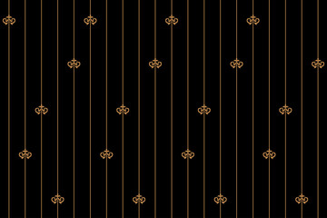 Ornate of vintage symbol of floral pattern. Design classic stripes of vertical gold on black backgground. Design print for trellis, railling, architecture, interior, fence, textile, wallpaper. Set 41