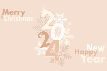 Merry Christmas year 2024 background, minimal Christmas background vector, cute snowflakes Christmas background, beautiful seasonal beige card design, Merry Christmas and happy new year 2024 vector.