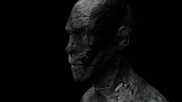 stone man, close-up, abstract silhouette, 3d render
