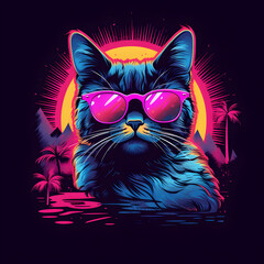 a cool cat pink vivid retro style