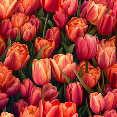 Obraz premium tulip field hand painting seamless pattern