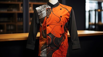 A chef's jacket with a stylish modern twist, featuring a unique design or color pattern