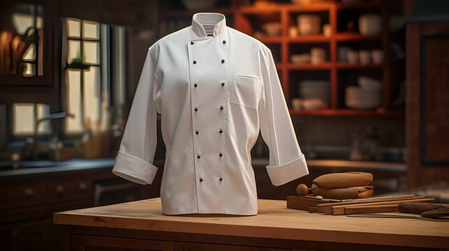 A chef's jacket beautifully arranged in a kitchen