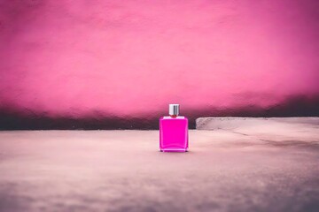 pink colroed pefume bottle on   street  sidewalk  floor