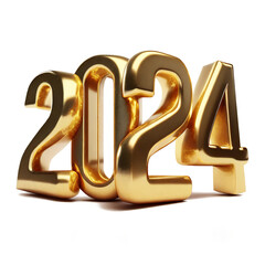 Happy new year, 2024 3d text render with gold effect, metalness, isolated on transparents background. PNG. AI generate. - obrazy, fototapety, plakaty