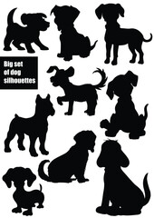 Black and White dog silhouettes. Vectorr illustration