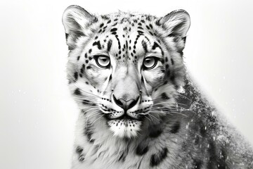 Fototapeta premium realistic black and white drawing of a snow leopard. generative AI