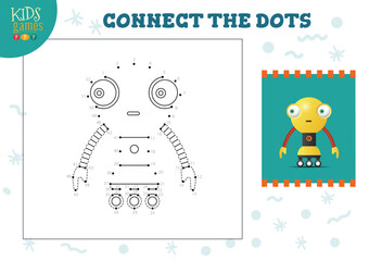 Connect the dots kids game vector illustration. Kindergarten children educational activity