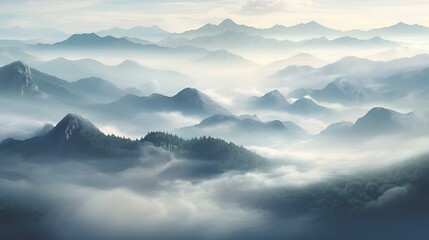 Fototapeta na wymiar A mountain range shrouded in mist, creating an ethereal landscape,
