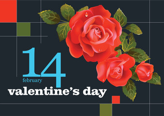 Valentine s day background with rose flower. Vector 3d illustration