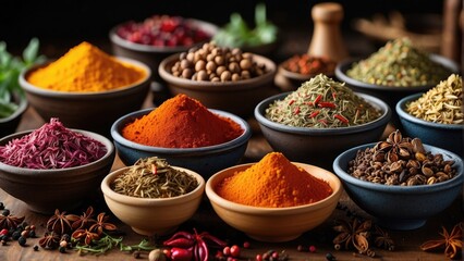 Fototapeta premium various types of spices in a bowl photo