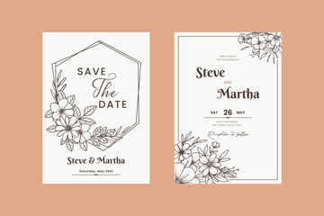 Elegant hand-drawn floral wedding invitation card