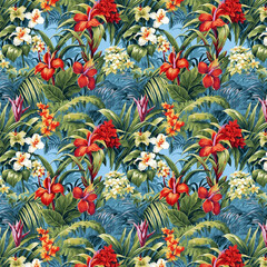Tropical garden seamless pattern background