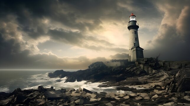 An abandoned lighthouse against a moody sky evoked a sense of mystery,