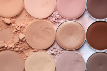 Palette with multi-colored shadows for fashionable makeup. Beauty industry
