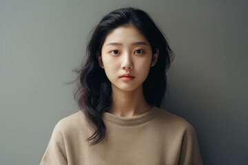 Portrait of a pensive girl of Asian appearance in a minimalist style