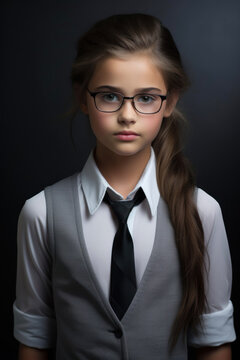 Portrait of a schoolgirl in a beautiful strict school uniform