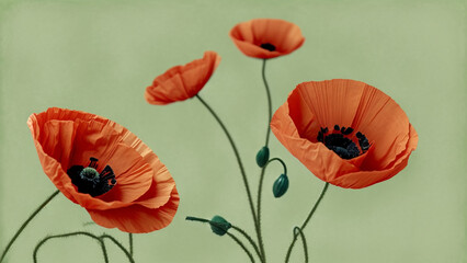 In Flanders Fields: Pastel Symphony with Red Poppies in Remembrance