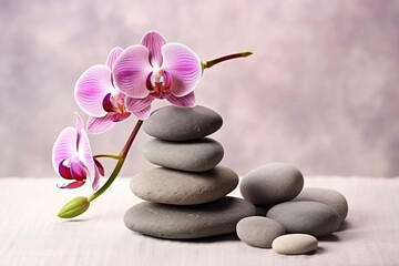 Beautiful orchids and stones for spa treatments and relaxation	