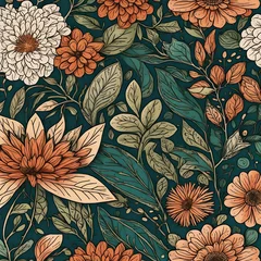 Fotobehang seamless pattern with flowers © Sara