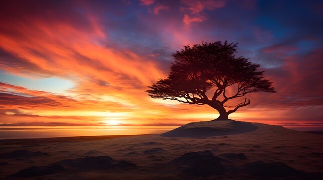 The silhouette of a lone tree against the sunset was simply poetic,