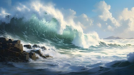 The waves crashing on the shore created a mesmerizing scene,