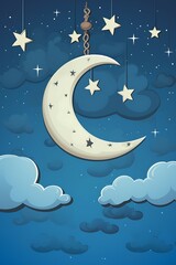 Obraz na płótnie Canvas cartoon moon and star in night sky