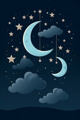 Fototapeta premium cartoon moon and star in night sky