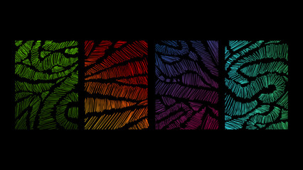 set of colorful gradient scribble line abstract background. isolated on a black background. vector illustration.