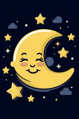 cartoon moon and star in night sky