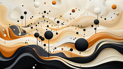Behold this captivating abstract masterpiece! Immerse yourself in the world of black, orange, and white shapes that dance and intertwine.